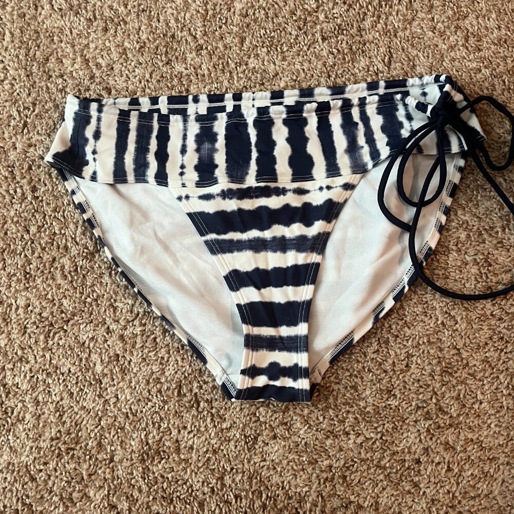 Athleta Wave Break Side Tie Navy & White Bikini Bottom - Size L - Picture 2 of 4